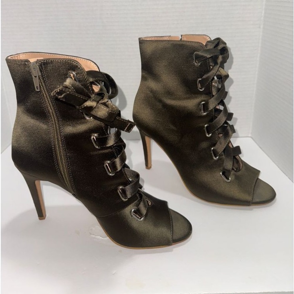 INC Lace-Up Ankle Boots Satin Peep Toe Stiletto Heel 7M Feminine Whimsigoth Y2K‎ - Picture 3 of 8